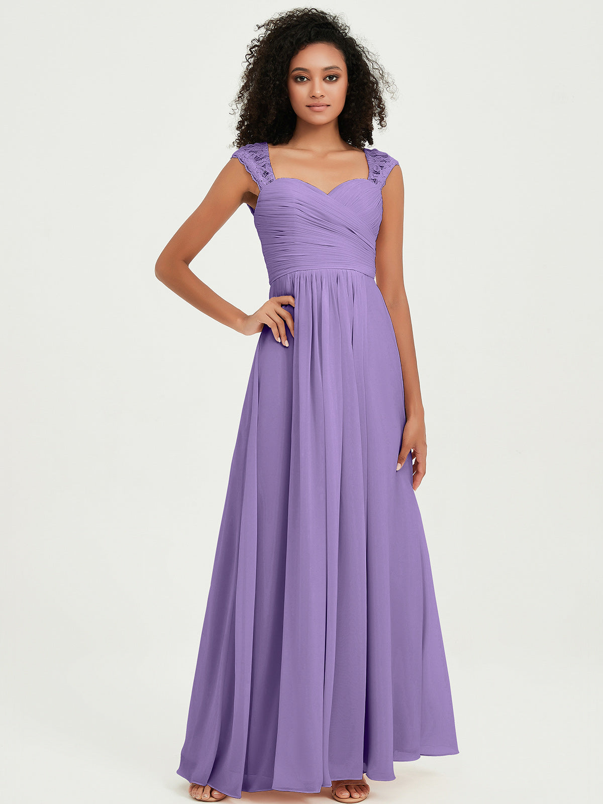 BABARONI Chiffon Tahiti Bridesmaid Dresses A-line Sweetheart Cap Sleeve ...