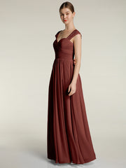 Chiffon Bridesmaid Dresses with Lace Cap Sleeves Terracotta