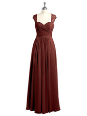 Chiffon Bridesmaid Dresses with Lace Cap Sleeves Terracotta