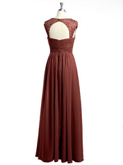 Chiffon Bridesmaid Dresses with Lace Cap Sleeves Terracotta