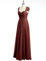 Chiffon Bridesmaid Dresses with Lace Cap Sleeves Terracotta