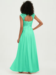 Chiffon Bridesmaid Dresses with Lace Cap Sleeves Turquoise