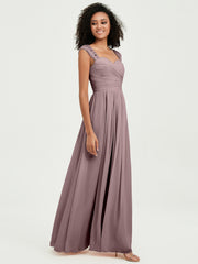Chiffon Bridesmaid Dresses with Lace Cap Sleeves Vintage Mauve