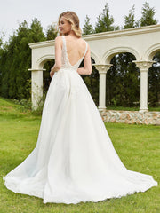 A-Line Applique Sweep Train Wedding Dress Ivory