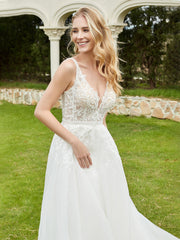 A-Line Applique Sweep Train Wedding Dress Ivory