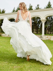 A-Line Applique Sweep Train Wedding Dress Ivory