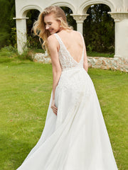 A-Line Applique Sweep Train Wedding Dress Ivory