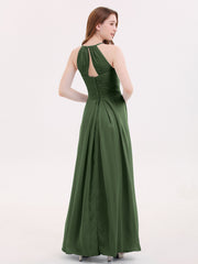 Long Chiffon Dresses with Halter Neck Olive Green