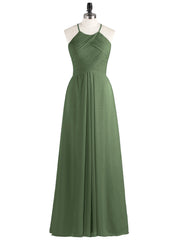 Long Chiffon Dresses with Halter Neck Olive Green