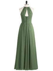 Long Chiffon Dresses with Halter Neck Olive Green