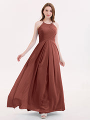 Long Chiffon Dresses with Halter Neck Terracotta