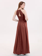 Long Chiffon Dresses with Halter Neck Terracotta