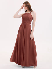 Long Chiffon Dresses with Halter Neck Terracotta