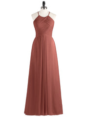 Long Chiffon Dresses with Halter Neck Terracotta