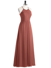 Long Chiffon Dresses with Halter Neck Terracotta