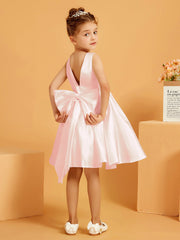 Cute A-Line Bow Short Flower Girl Dress Blushing Pink
