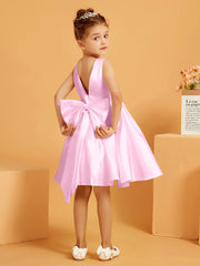 Cute A-Line Bow Short Flower Girl Dress Candy Pink