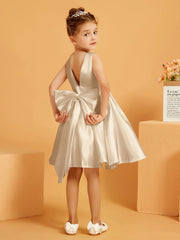 Cute A-Line Bow Short Flower Girl Dress Champagne