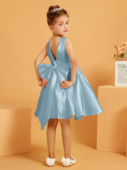 Cute A-Line Bow Short Flower Girl Dress Dusty Blue