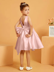 Cute A-Line Bow Short Flower Girl Dress Dusty Rose