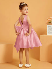 Cute A-Line Bow Short Flower Girl Dress Flamingo