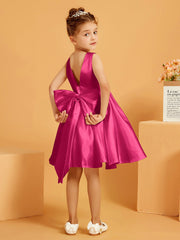 Cute A-Line Bow Short Flower Girl Dress Fuchsia