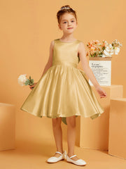 Cute A-Line Bow Short Flower Girl Dress Gold