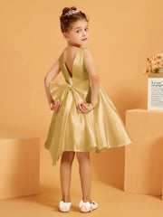 Cute A-Line Bow Short Flower Girl Dress Gold