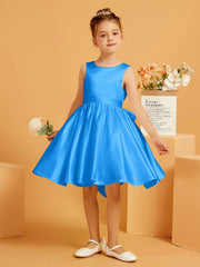 Cute A-Line Bow Short Flower Girl Dress Ocean Blue