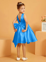 Cute A-Line Bow Short Flower Girl Dress Ocean Blue