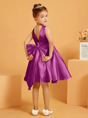 Cute A-Line Bow Short Flower Girl Dress Orchid