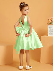 Cute A-Line Bow Short Flower Girl Dress Sage