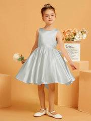 Cute A-Line Bow Short Flower Girl Dress Silver
