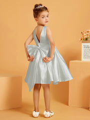 Cute A-Line Bow Short Flower Girl Dress Silver