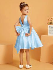 Cute A-Line Bow Short Flower Girl Dress Sky Blue
