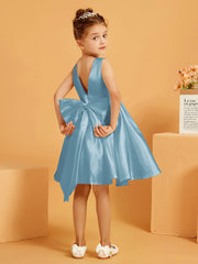 Cute A-Line Bow Short Flower Girl Dress Slate Blue