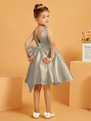 Cute A-Line Bow Short Flower Girl Dress Taupe
