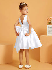 Cute A-Line Bow Short Flower Girl Dress White
