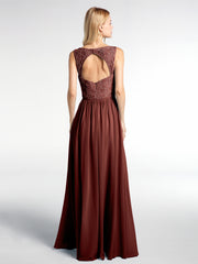 Lace Top Chiffon Skirt Maxi V-neck Dress Terracotta