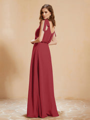 A-Line V-neck Floor-length Dress With Silt Burgundy Plus Size
