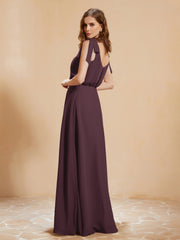 A-Line V-neck Floor-length Dress With Silt Cabernet Plus Size