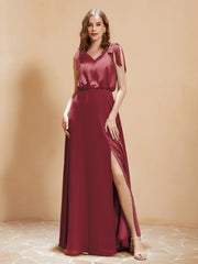A-Line V-neck Floor-length Dress With Silt Cinnamon Rose Plus Size