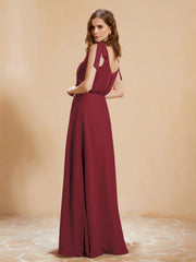 A-Line V-neck Floor-length Dress With Silt Cinnamon Rose