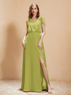 A-Line V-neck Floor-length Dress With Silt Clover