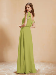A-Line V-neck Floor-length Dress With Silt Clover