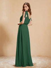 A-Line V-neck Floor-length Dress With Silt Dark Green