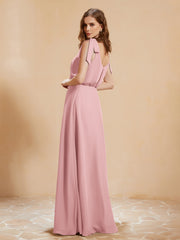 A-Line V-neck Floor-length Dress With Silt Dusty Rose Plus Size
