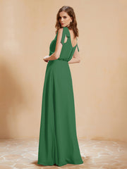 A-Line V-neck Floor-length Dress With Silt Emerald Plus Size