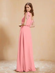 A-Line V-neck Floor-length Dress With Silt Flamingo