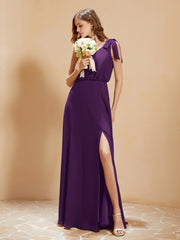 A-Line V-neck Floor-length Dress With Silt Grape